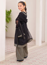 Black Embroidered Chiffon 3pc Fancy Kids Suits